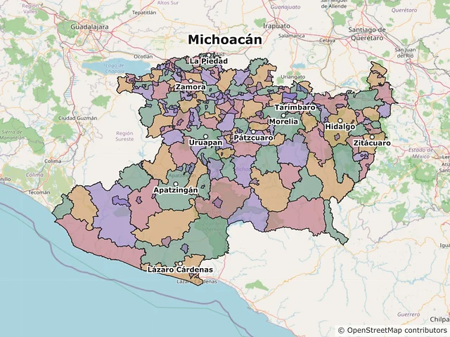 Mapa de códigos postales de Michoacán de Ocampo