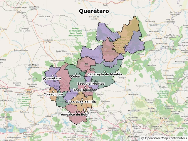 Mapa de códigos postales de Querétaro