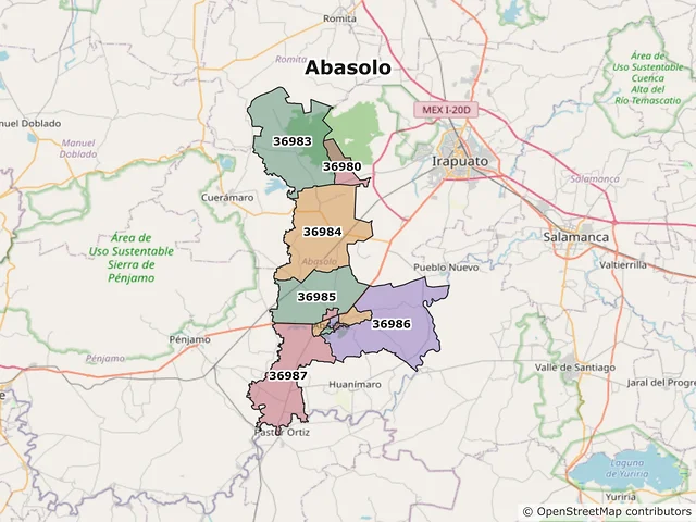 Mapa de códigos postales de Abasolo, Guanajuato