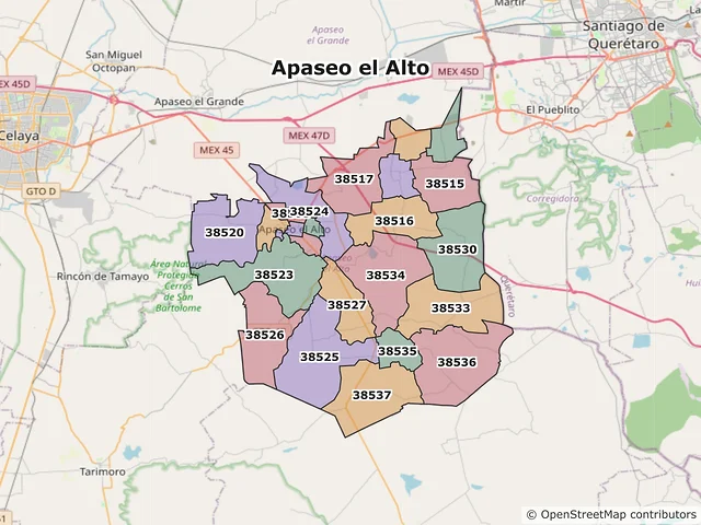 Mapa de códigos postales de Apaseo el Alto, Guanajuato