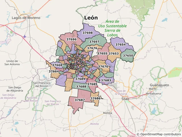 Mapa de códigos postales de León, Guanajuato