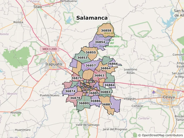 Mapa de códigos postales de Salamanca, Guanajuato