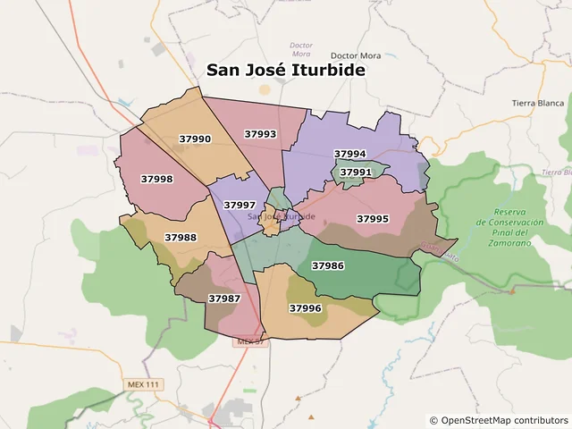 Mapa de códigos postales de San José Iturbide, Guanajuato