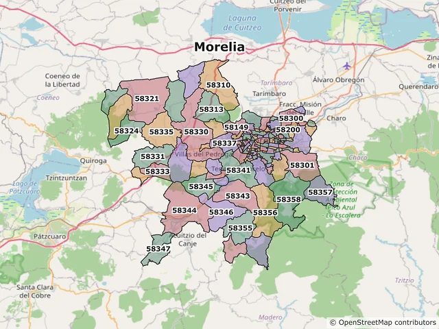 Mapa de códigos postales de Morelia, Michoacán de Ocampo