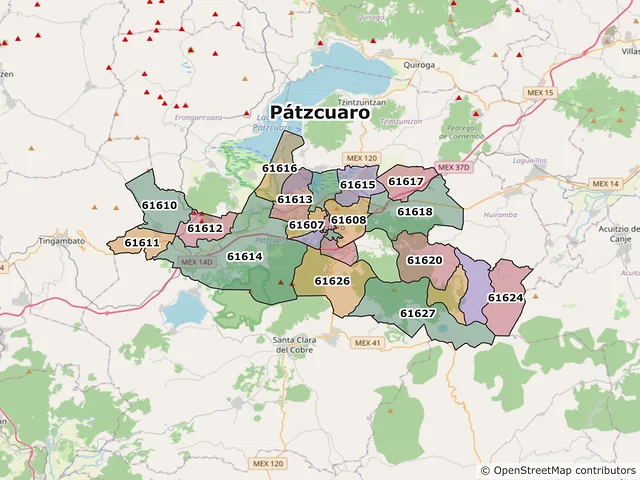 Mapa de códigos postales de Pátzcuaro, Michoacán de Ocampo