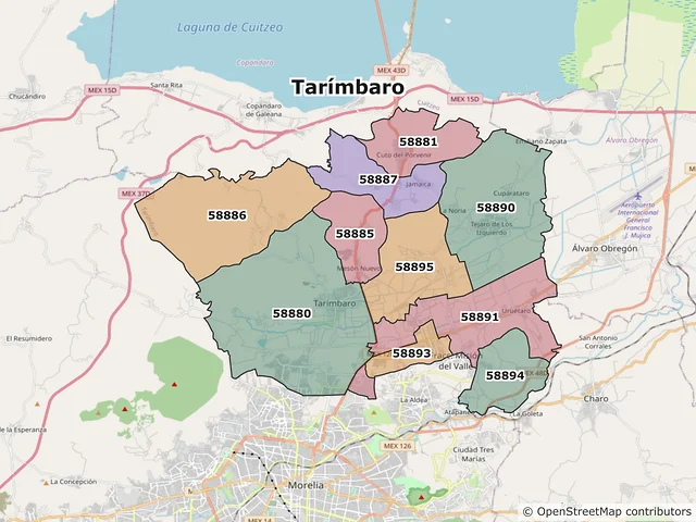 Mapa de códigos postales de Tarímbaro, Michoacán de Ocampo