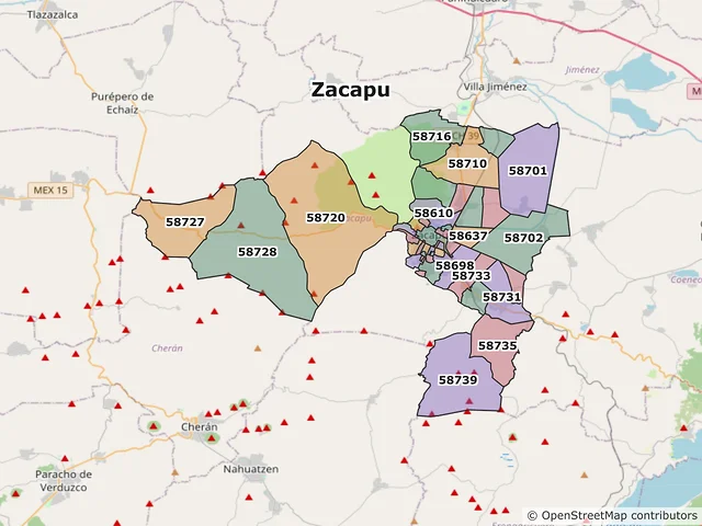 Mapa de códigos postales de Zacapu, Michoacán de Ocampo