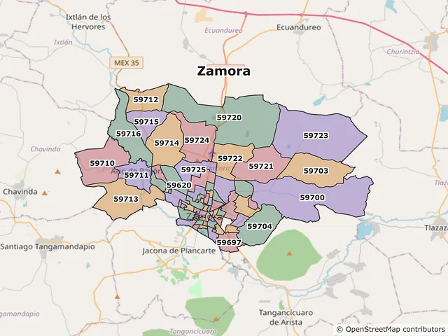 Mapa de códigos postales de Zamora, Michoacán de Ocampo