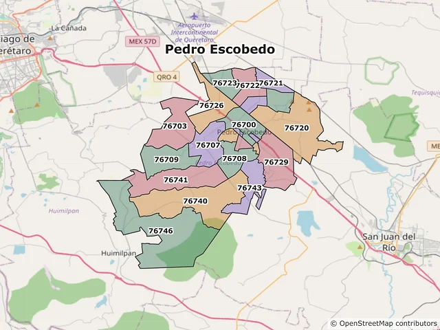 Mapa de códigos postales de Pedro Escobedo, Querétaro
