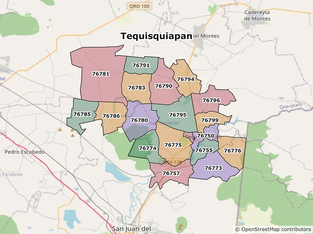 Mapa de códigos postales de Tequisquiapan, Querétaro